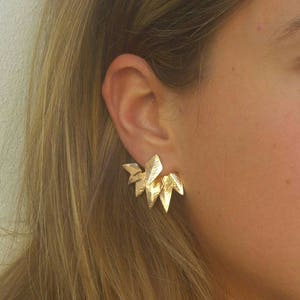 Ear Jackets, Rose Gold Statement Earrings, Front Back Earrings, Nature Jewelry, Sun Earring, Ear Climber, Double Side Earring, Edgy Earrings Right Ear Jacket