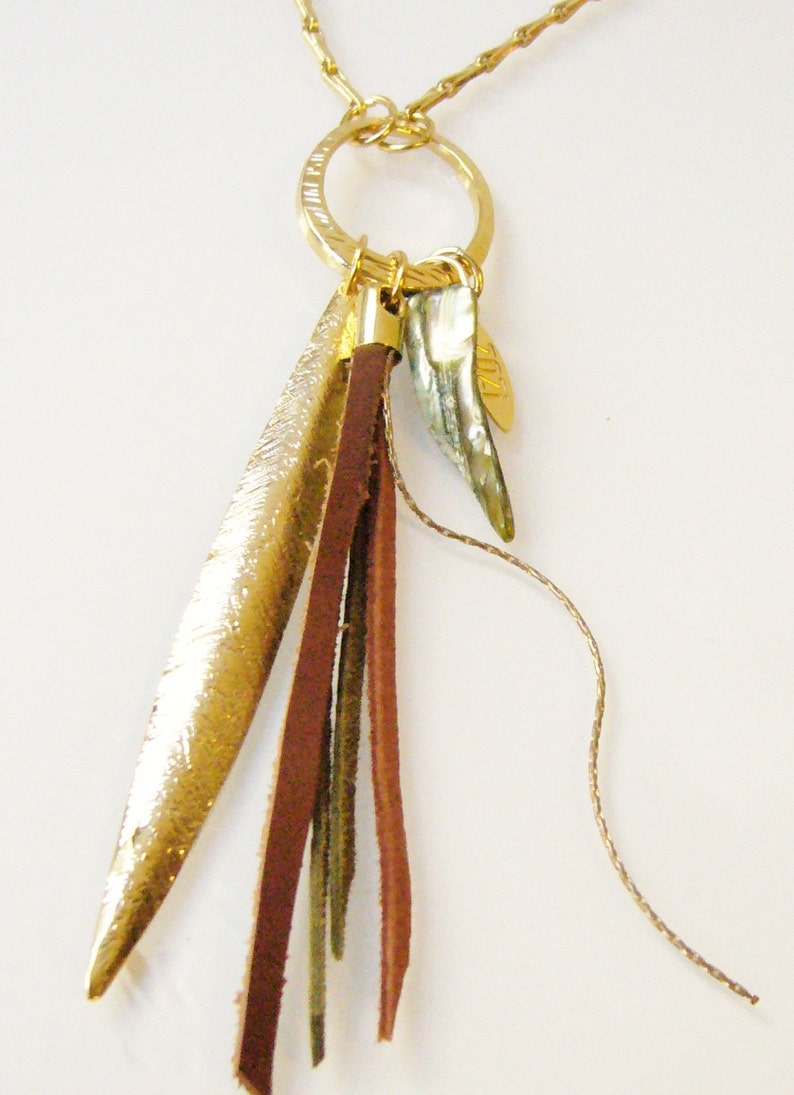 Long Gold necklace, Fringe Necklace, Long leather necklace, Multi Charm necklace, Boho long necklace, Colorful necklace, Bohemian Necklace.. image 4