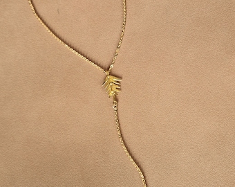 Gold Lariat Necklace, Botanical Jewelry, Gold Bridal Y Necklace, Delicate Fern Necklace, Bohemian Wedding Jewelry,Lariat Necklaces for Women