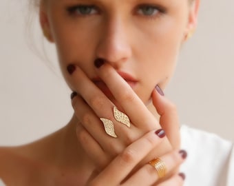 Open Top Gold Wings Ring, Metalwork unique Statement Ring, Two parts open Ring, Adjustable wings Ring, Gold wings Ring, Sterling Silver Ring