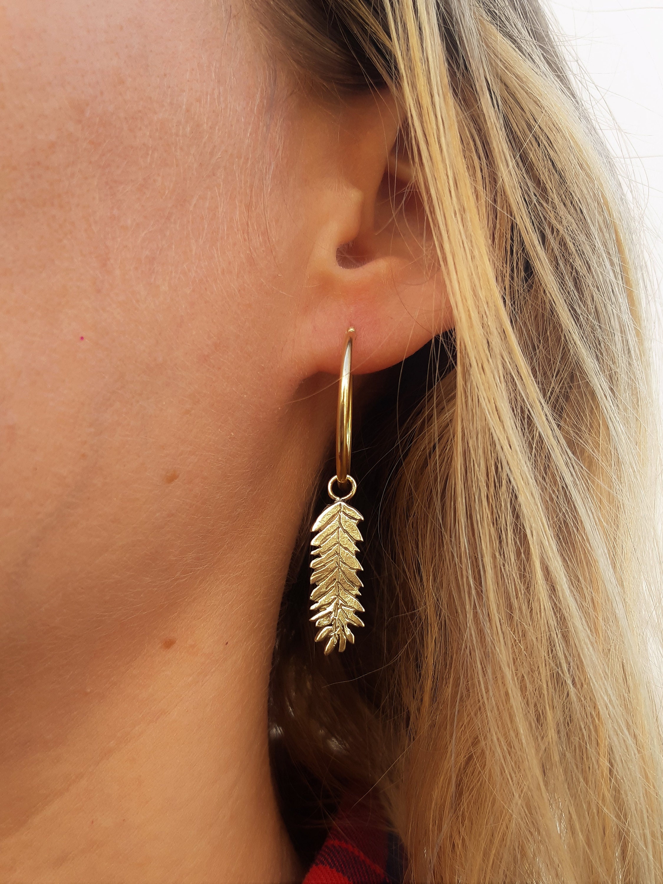 ソリッドゴールドリーフイヤリング、14Kゴールドリーフイヤリング