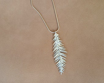 Silver Leaf Necklace, Sterling Silver Statement Necklace, Botanical Jewelry, Fern Leaf Necklace for Women, Long Leaf Pendant, Silver Fern