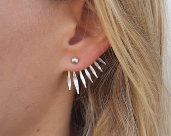 Ear Jacket, Front Back Earrings, Double Sided Earrings, Unique Silver Jewelry, Spike Earrings, Edgy Earrings, Statement Ear Jackets, Modern