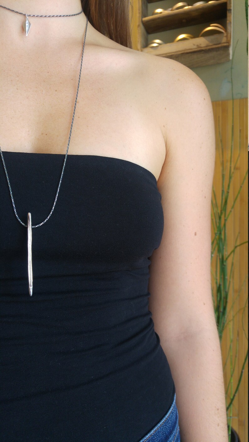 Pod Necklace, Minimalist Long Necklace, Nature Inspired Necklace, Black Chain Necklace, Simple long Bar Pendant Necklace,Layering Necklaces image 9