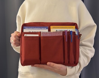 Cotton Canvas Organizer Bag – Handmade, Shoulder Bag for Planners & Stationery