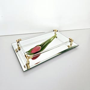 Vintage Art Deco Mirrored Vanity Tray: Lucite & Brass Display