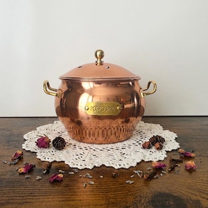 Vintage Copper Potpourri Pot with Brass Handles Mid Century Decor