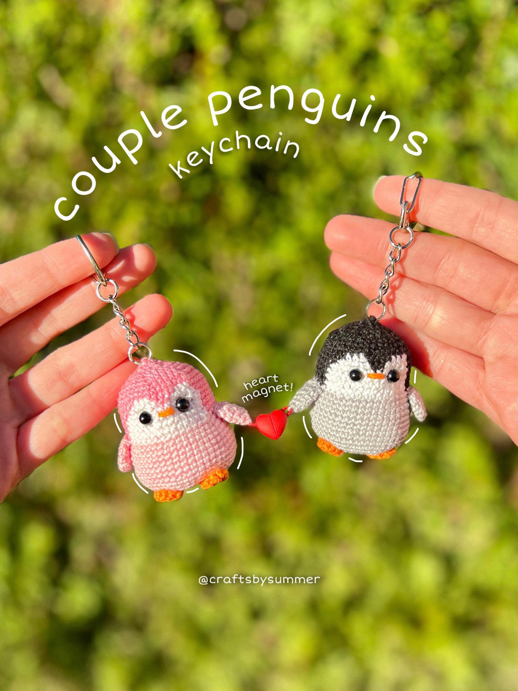 Amigurumi Magnetic Penguin Couple Keychain, Valentine's Day