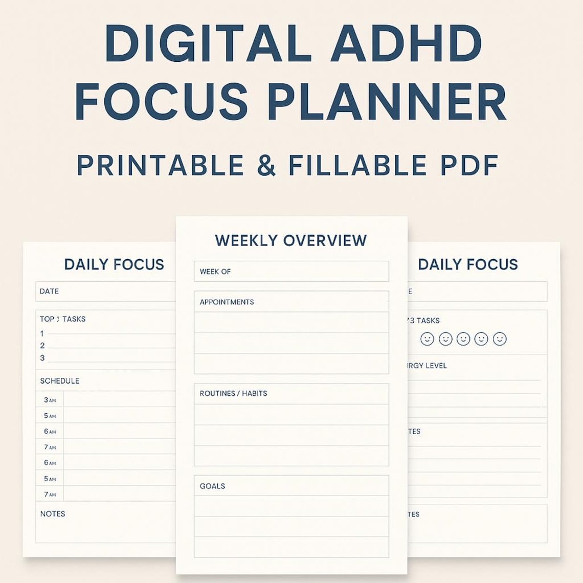ADHD Digital Planner | Focus and Productivity PDF | Printable and ...