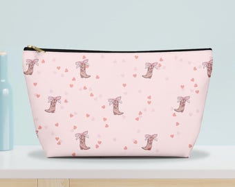 Pink Cowgirl Boots Makeup Bag: Western Travel Accessory Pouch