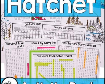 Paquete de actividades de estudio de la novela "Hatchet" / Sopas de letras, criptogramas y páginas para colorear de Gary Paulsen / Hojas de trabajo imprimibles de ELA