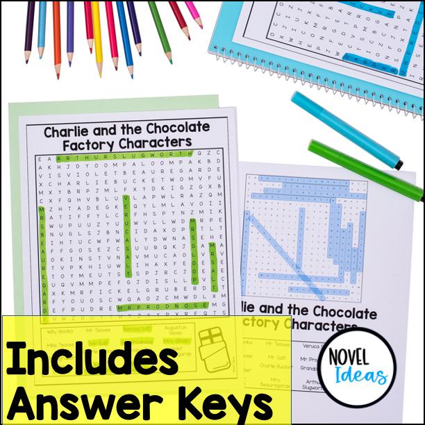 Charlie and the Chocolate Factory Novel Study Activity Pack Word Search ...