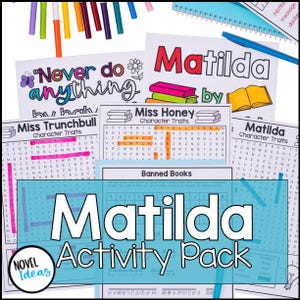 Paquete de actividades de búsqueda de palabras y páginas para colorear de la novela Matilda de Roald Dahl