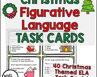 Weihnachten Figurative Sprache Aufgabenkarten | Urlaub ELA Printable | Gleichnis, Metapher, Idiom, Alliteration, Personifikation, Anspielungspraxis