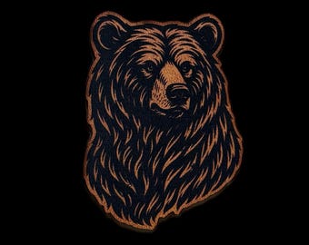 Grizzly Bear Patch -  Iron-on Leatherette Patch