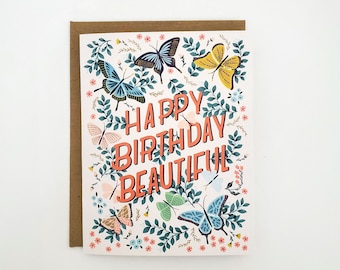 Beautiful Butterfly Garden Birthday Card | Hand Illustrated Gouache