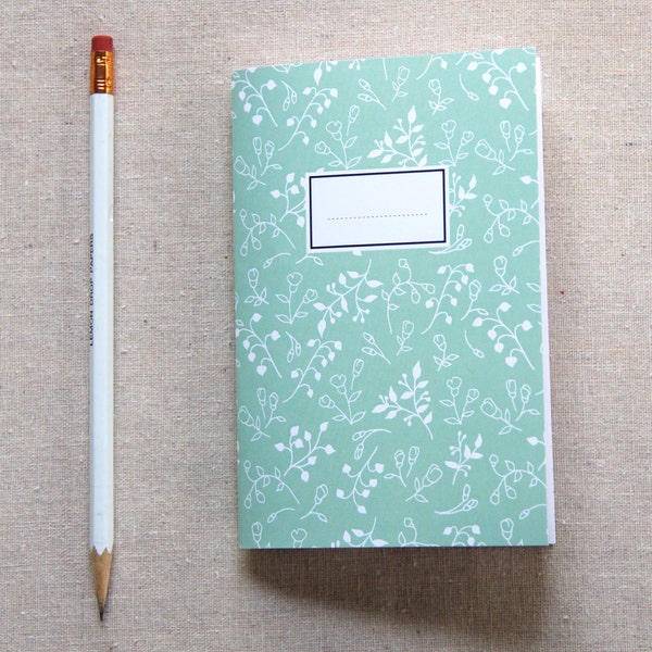 Mini Journal, Booklet, Jotter, Pocket Notebook Mint Vines