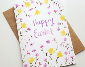 Happy Easter Hand Painted Watercolor Greeting Card