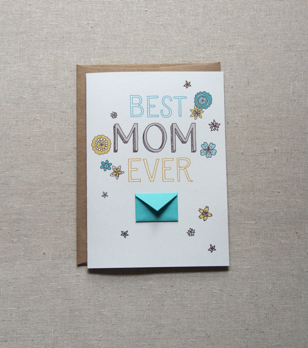 Mother's Day Card Best Mom Ever Floral - Tiny Envelopes Card - Etsy