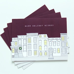 Holiday Brownstones Hand Illustrated Holiday Card image 1