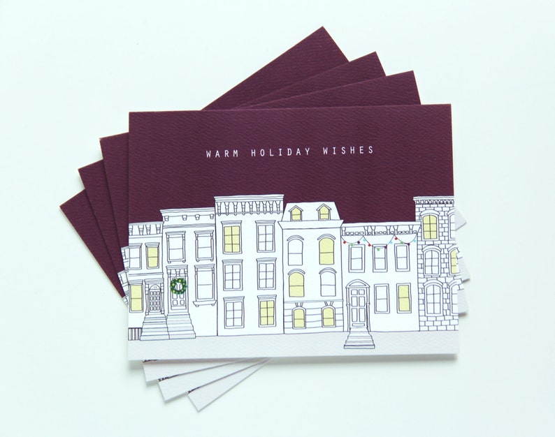 Holiday Brownstones Hand Illustrated Holiday Card image 1