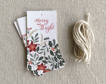 10 Hand Illustrated Holiday Merry & Bright Gift Tag Set