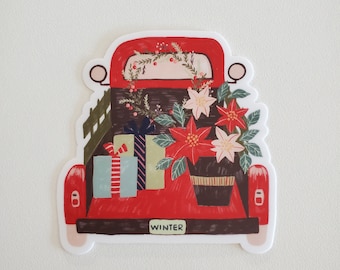 Hand Illustrated Holiday Red Truck Sticker