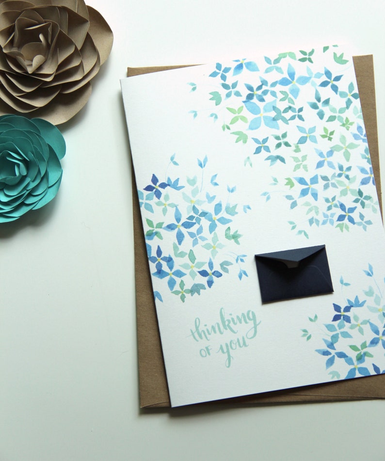 Thinking of You Watercolor Hydrangea Tiny Envelopes Card - Etsy