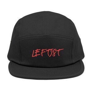 May include: A black 5-panel cap with a red embroidered logo that says "LEFTØST".