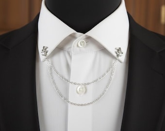 Fleur De Lis Collar Chain Pins: Gold Silver Shirt Accessory, Wedding Style