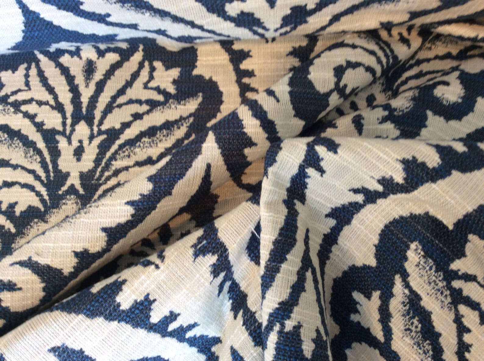 NAVY Blue and CREAM Woven Cotton DAMASK Upholstery Fabric, 1014410317 Etsy