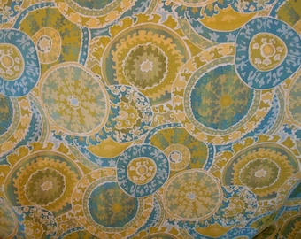 CIRCLES TAPESTRY yellow green teal chenille upholstery fabric by the yard home decor,16-60-04-0114