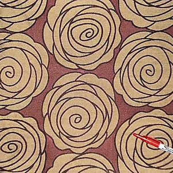 RETRO Large FLORAL, Maroon Gold Plum Rust, ROSE Upholstery Fabric, 35-72-07-068