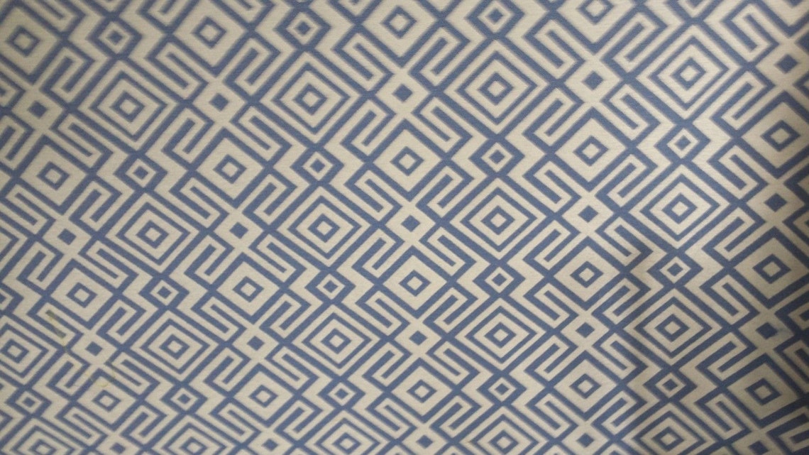 Blue and White WOVEN COTTON GEOMETRIC Upholstery Fabric Home Etsy New