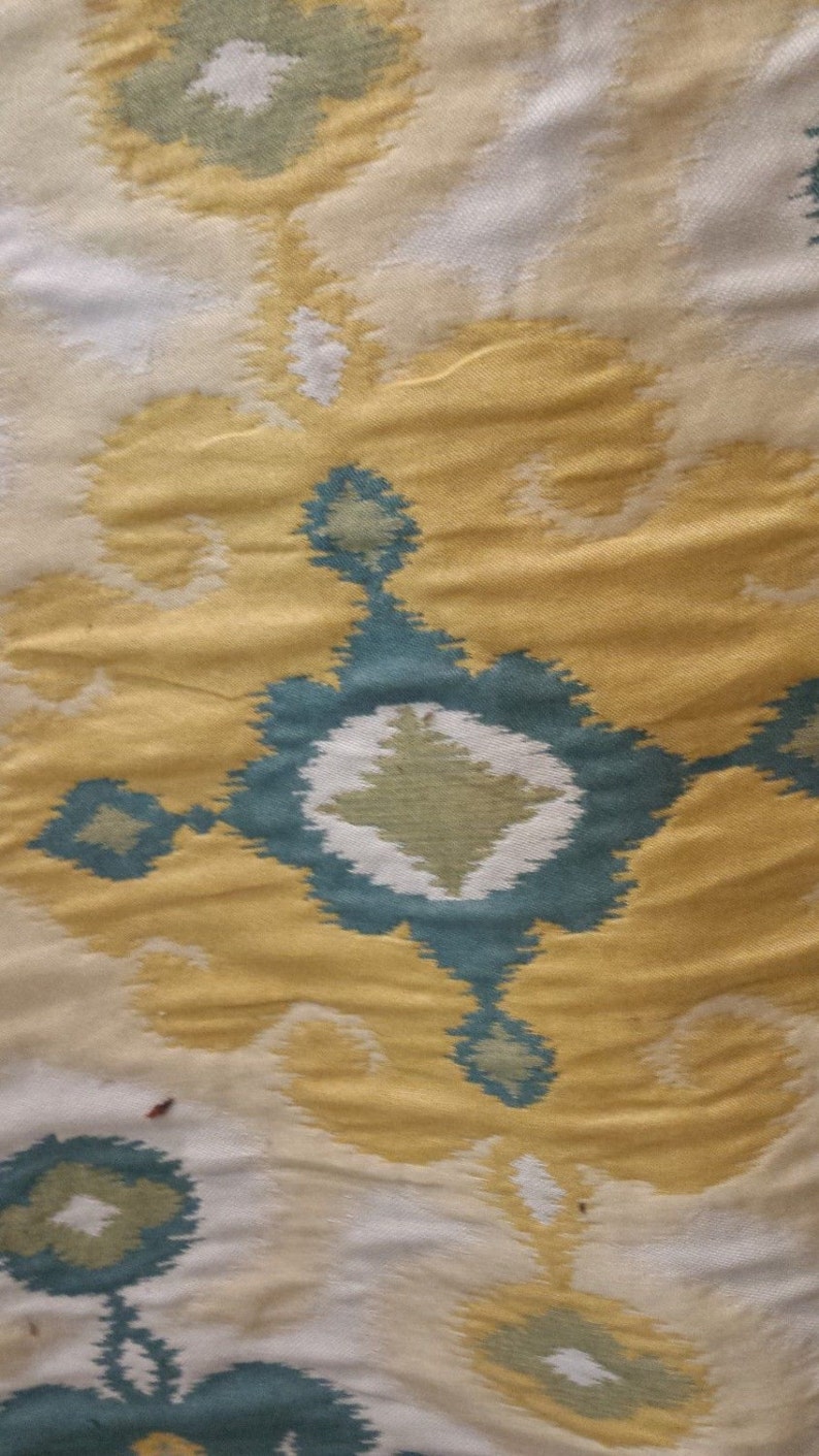 Cotton IKAT Woven Tapestry Upholstery Fabric YELLOW Cream Etsy
