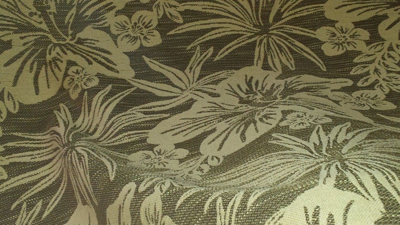 heavy woven upholstery fabric 07-29-07-1112 brown tan TROPICAL FLORAL 1.5 yard pc REVERSIBLE