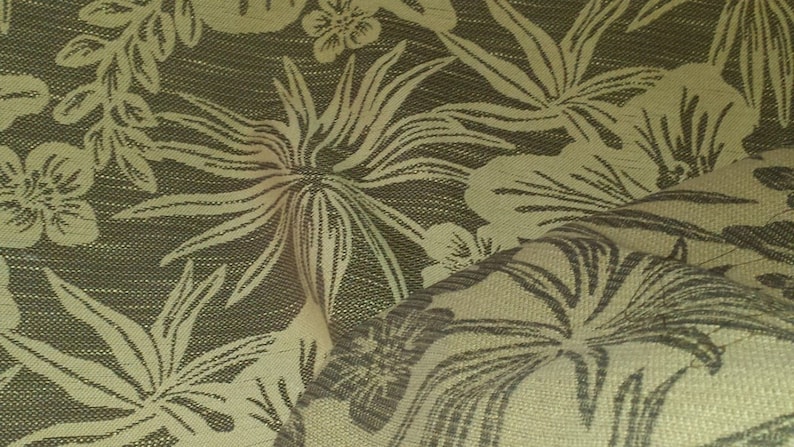 heavy woven upholstery fabric 07-29-07-1112 brown tan TROPICAL FLORAL 1.5 yard pc REVERSIBLE
