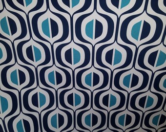 Navy BLUE Deep TURQUOISE  on White-  GEOMETRIC Outdoor fabric,1.5yrd.pc. 36-05-04-0316