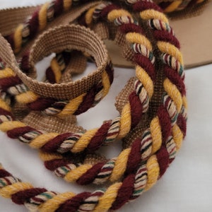 MAROON Red GOLD Ivory Lip CORD By The Yard