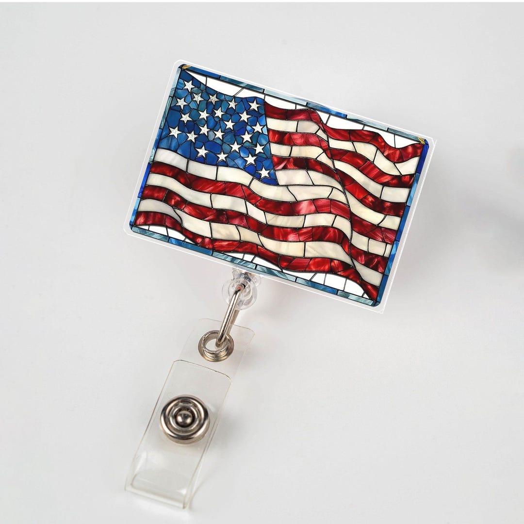 American Flag Badge Reel, USA ID Holder, Patriotic Gift for July 4th ...