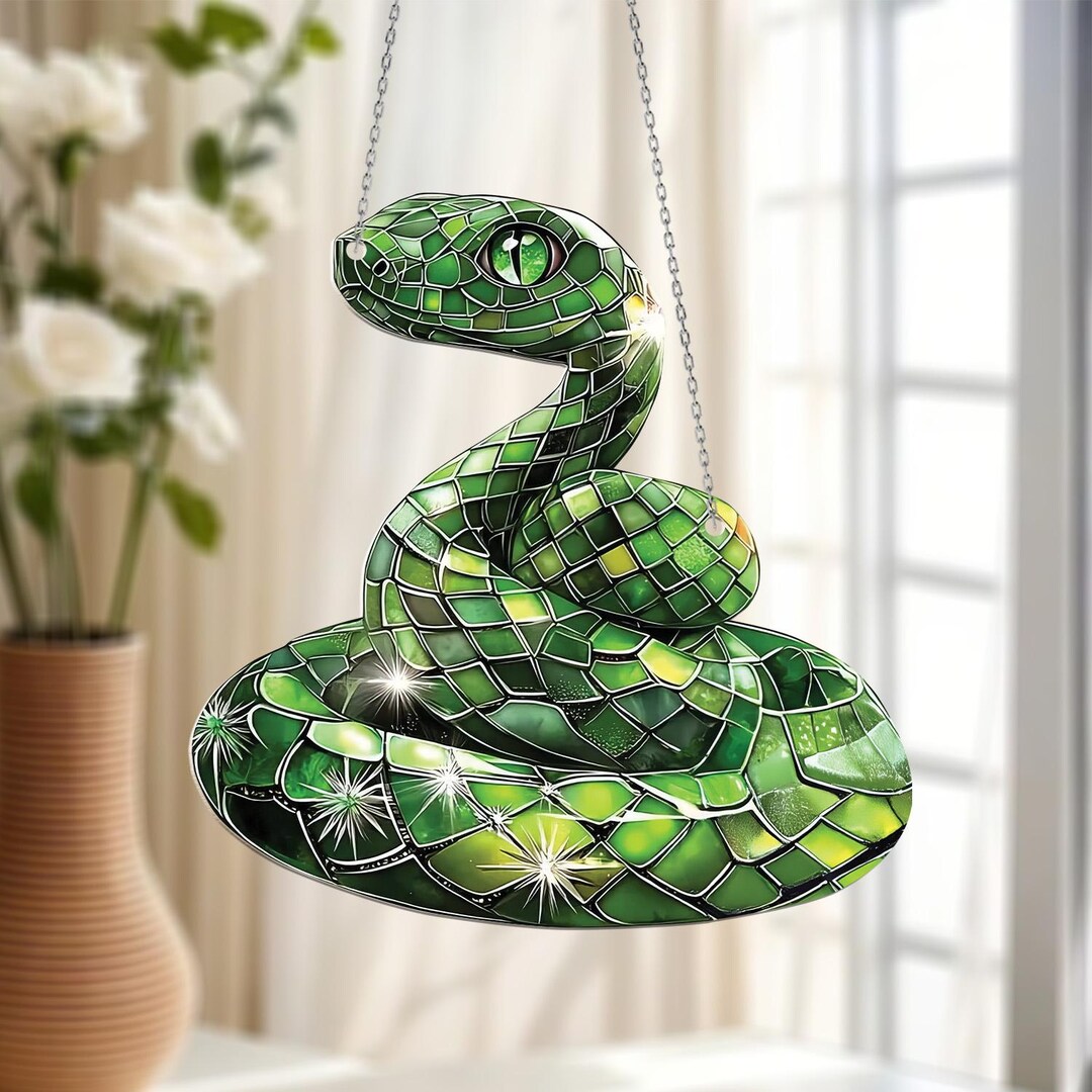 Snake Window Display Sparkling Green Snake Window Hanging, Bold Serpent Decor for Nature or ...