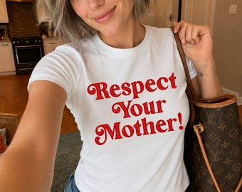 Respect Your Mother Boxy Cropped Top, Funny Attitude Quote Crop Tee, Retro Y2K Graphic Tee, Cute Sassy Saying Tee