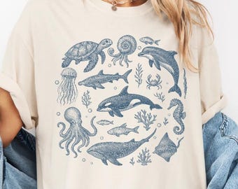 Sea Animals Comfort Colors® Shirt: Sealife, Whale, Orca, Turtle, Dolphin Graphic Y2k Outfit
