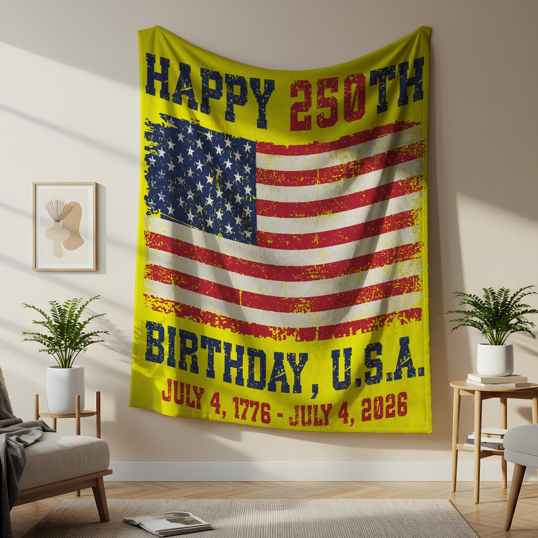 Happy 250th Birthday USA Blanket, America 250 Years Anniversary Throw ...