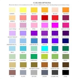 a color options list with various colors, including shades of yellow, orange, pink, purple, and more. The list provides color names such as lemon, yellow, honey, sun, peach, orange, and more. The colors are described in detail, and the image is not a single image but a collage of multiple images. The image does not contain any text that is not related to the color options list.