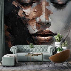 Rose Gold Abstract Woman Face Wallpaper Peel and Stick,Female Portrait Mural,Custom Luxury Fashion Wallpaper,Stunning Spa Beauty Decor