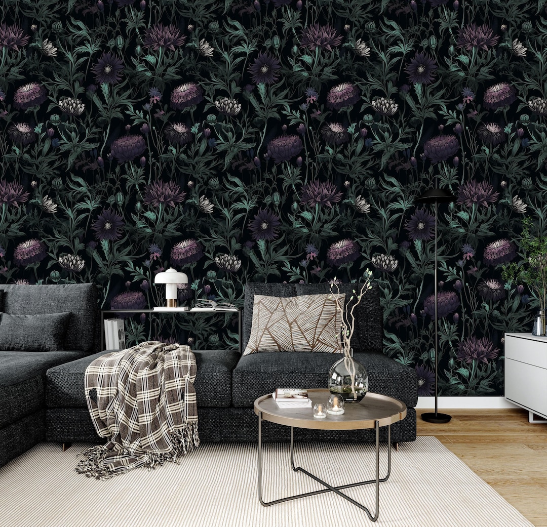 Dark Floral Wallpaper Self-adhesive,forest Plants Mural Peel and Stick ...