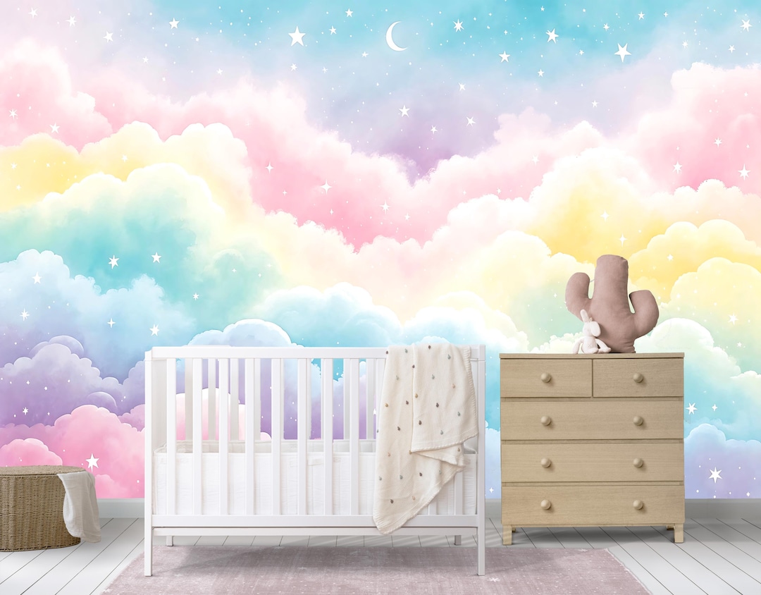 Colorful Sky Wallpaper for Kids,soft Color Clouds Mural Peel and Stick ...