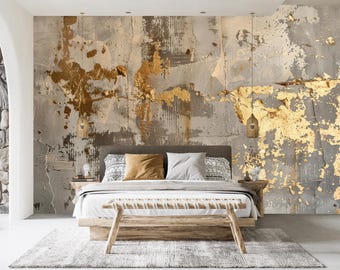 Papier peint beige doré texturé, papier peint mural en béton, décoration murale vintage, papier peint grunge antique