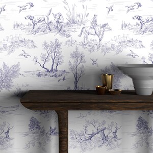 Carta da parati French Toile, murale Toile de Jouy stacca e attacca, decorazione da parete per camera da letto vintage, motivo naturale tradizionale, arte da parete in stile fattoria rimovibile